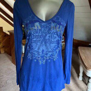 M - EDC by Esprit Rock & Roll Rhinestone Long Sleeve Graphic Tee